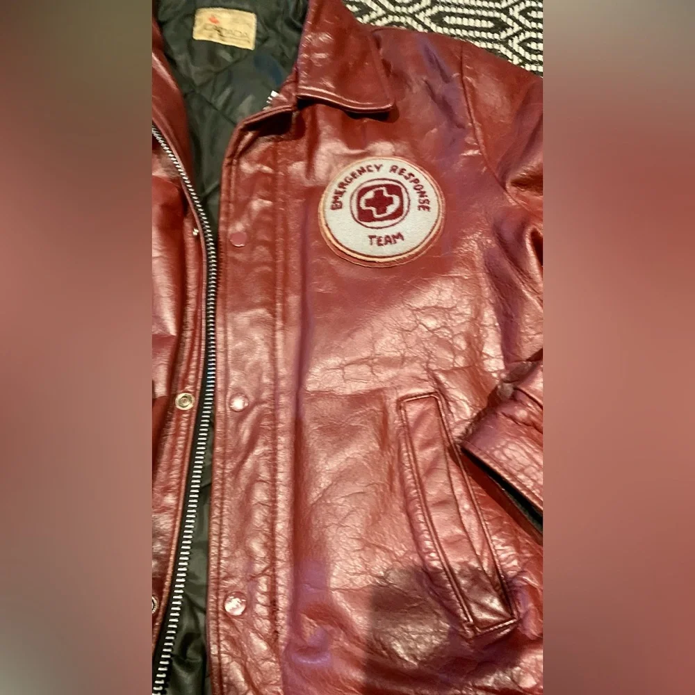 Vintage Varsity leather jacket Canada Sportswear EMT patch Red - Picture 7 of 16